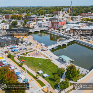 Town Square Pulse – Aerial View of Janesville’s Riverfront Pavilion