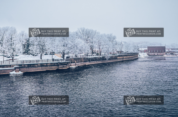 Winter view of rock river in downtown Janesville