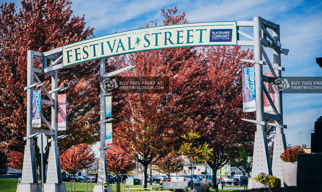 Festival Street in Fall – Welcome Arch Close-Up - Print Wisconsin