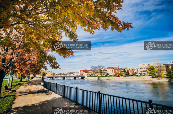 walkway in the fall along the rock river downtown