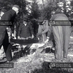 1950s Deer Camp Saw Crew Photo – Vintage Wisconsin Print on Acrylic