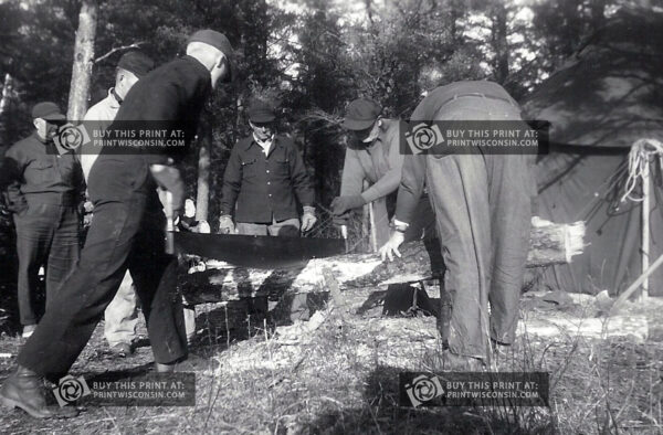 1950s Deer Camp Saw Crew Photo – Vintage Wisconsin Print on Acrylic